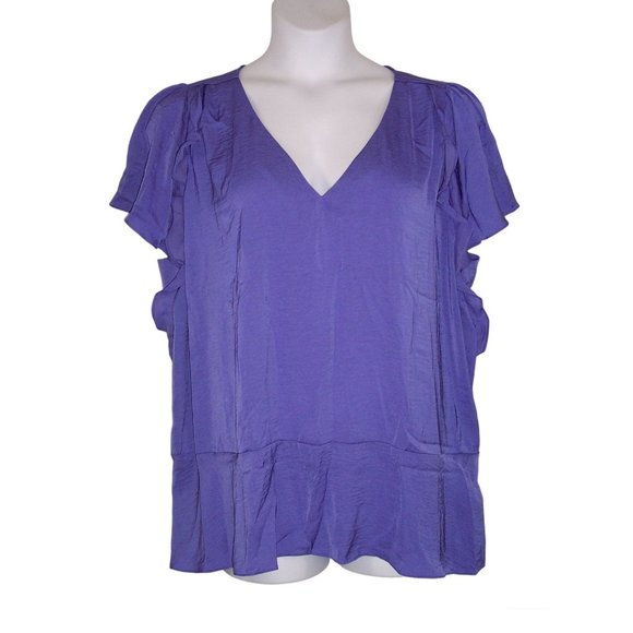 New MICHAEL Michael Kors 3X Flutter Sleeve Ruffle Top Pale Purple NWT - Picture 2 of 13